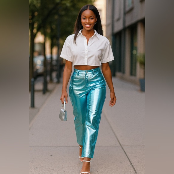 Galactic Glow Pant Womenswear Underwear Lady Metallic Shimmer High Waist - Picture 9 of 16